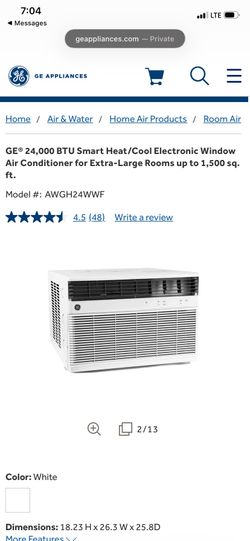 GE 24000 BTU smart heat/cool electronic window air conditioner up to 1500 sq ft