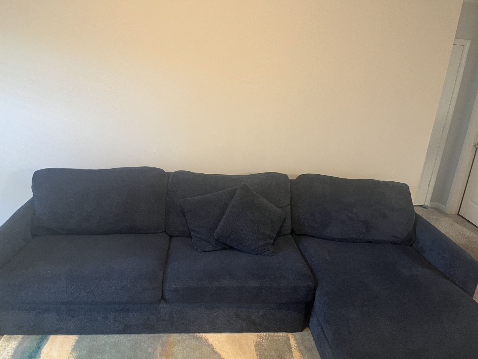Navy Blue L Shape Sectional Sofa.