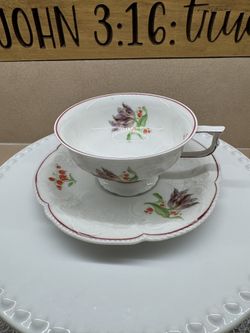 Saladmaster Heirloom Cabbage Rose pattern cup and saucer set. 