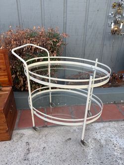 Vintage Metal Glass Rolling Bar Tea Cart on Wheels