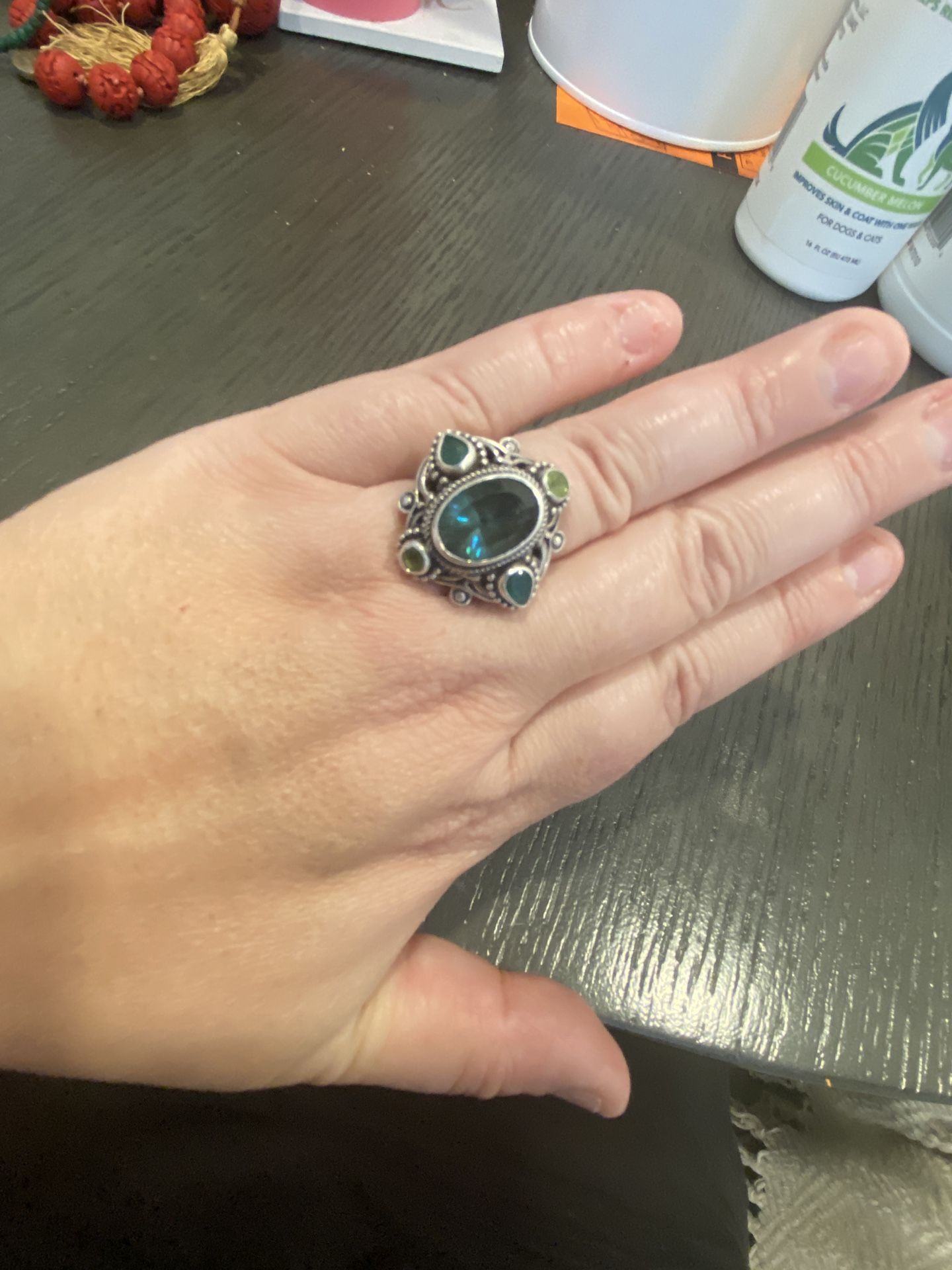 Sterling silver Ring With Emerald And peridot