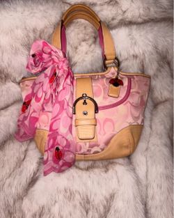 Rare Vintage Coach Pink Optic mini tote Handbag w/ladybug scarf &keychain