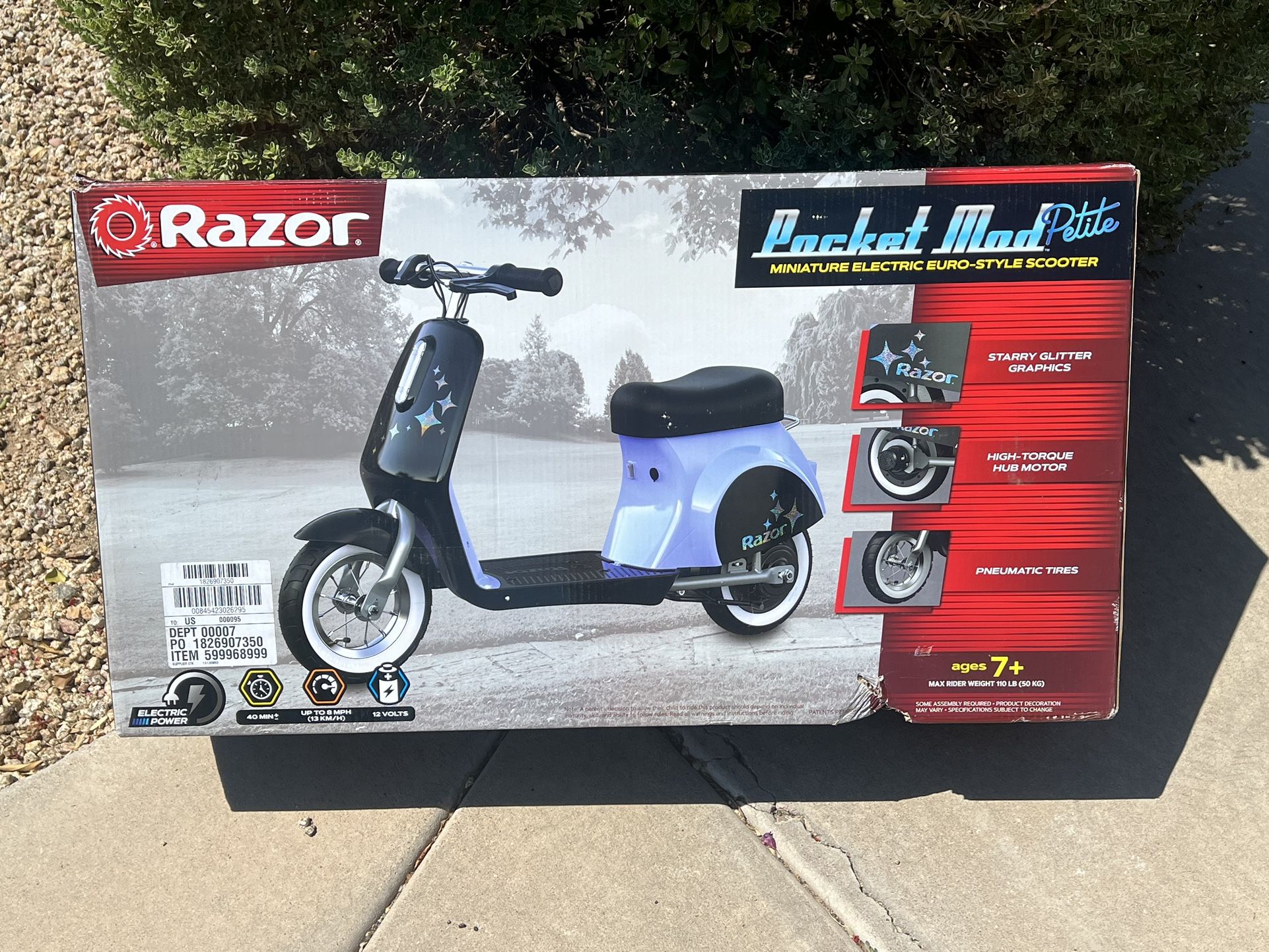 Razor Pocket Mod Petite - Purple, 12V Miniature Euro-Style Electric Scooter, up to 8 mph, for Ages 7+