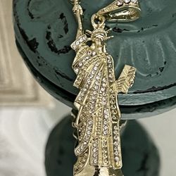 Statue Of Liberty Gold Plated Pendant With Clear CZ Stones 