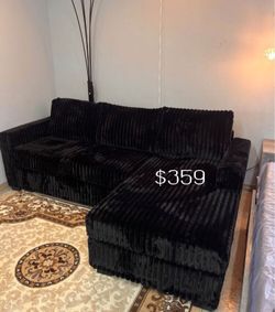 2-pc sectional sofa black or dark gray fur- like jumbo corduroy