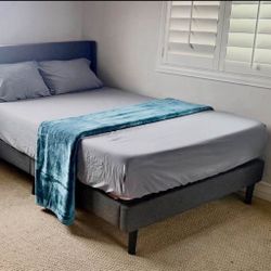 Full Size Gray Upholstered Bed Frame w/ Headboard (Mattress NOT Included)