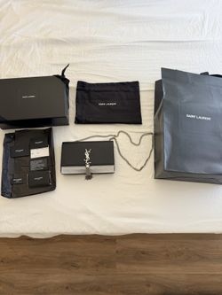 YSL Saint Laurent Kate Monogram Silver Tassel Chain Bag