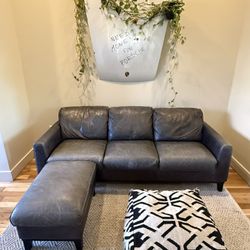 Gray Leather Couch And Ottoman