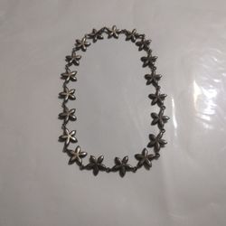 Silver Plumeria  Choker Necklace Length 17-in Used