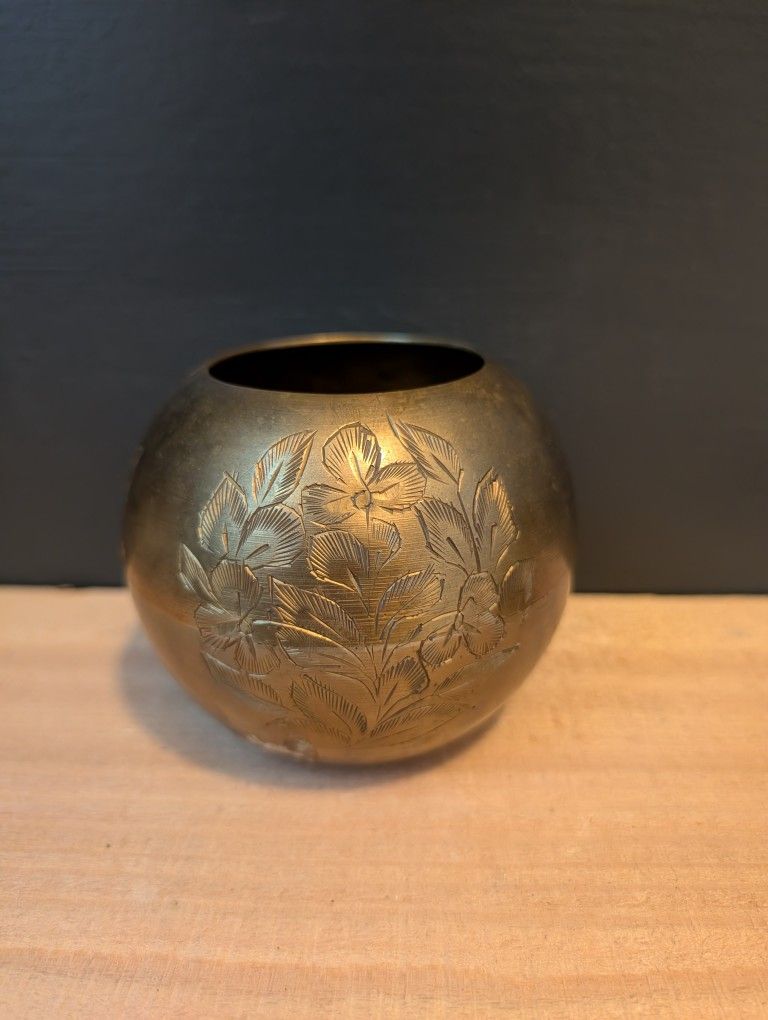 Vintage Brass Etched Vase
