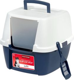 New Cat Litter Box Large with Front Door Flap, Covered Enclosed Litter Box Enclosure with Scoop, Handle & Buckles for Portability & Privacy, Hidden Li