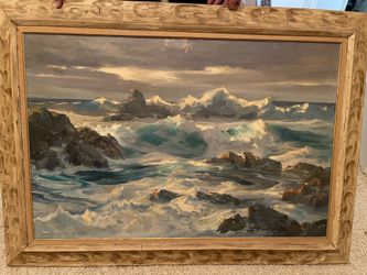 original oil on canvas titled "Blue Movement" by listed California artist Doris Winchell Baker