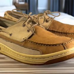 Timberland Mens Casual Boat Shoes Sz 10 Tan Beige Leather Loafer Lace Up GUC