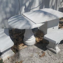 Cement Picnic Table 3 Chairs +