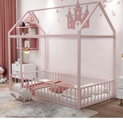 Twin size Montessori style metal bed in pink