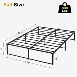 Brand New IDEALHOUSE Full Size Bed Frame, 14”H, Black, No Missing Pieces, No Slats Needed. Russell/Boulder Area