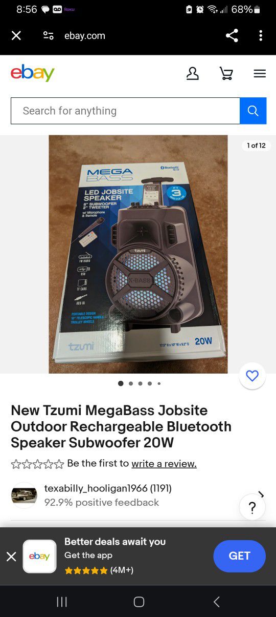 New Tzumi MegaBass Jobsite Outdoor Rechargeable Bluetooth Speaker Subwoofer 20W