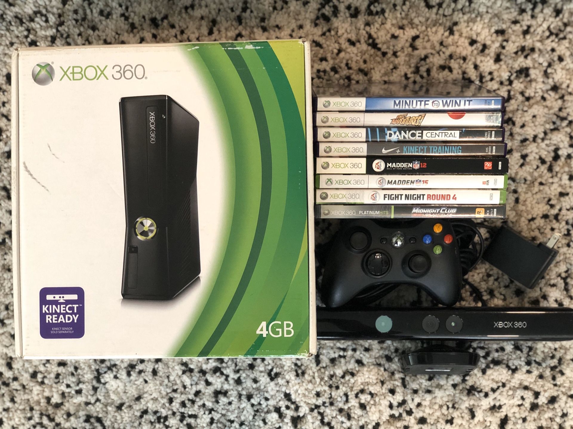Xbox 360 with 2 Wireless Controllers, Kinect, & 8 Games