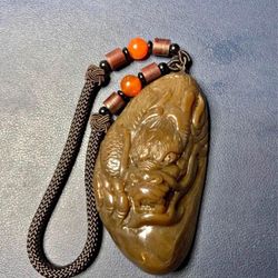 Hand-Carved Brown Jade Dragon Pendant – Natural Qiemu Sugar Jade Amulet