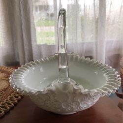 Antique  FENTON Basket,spanish  Lace Design 