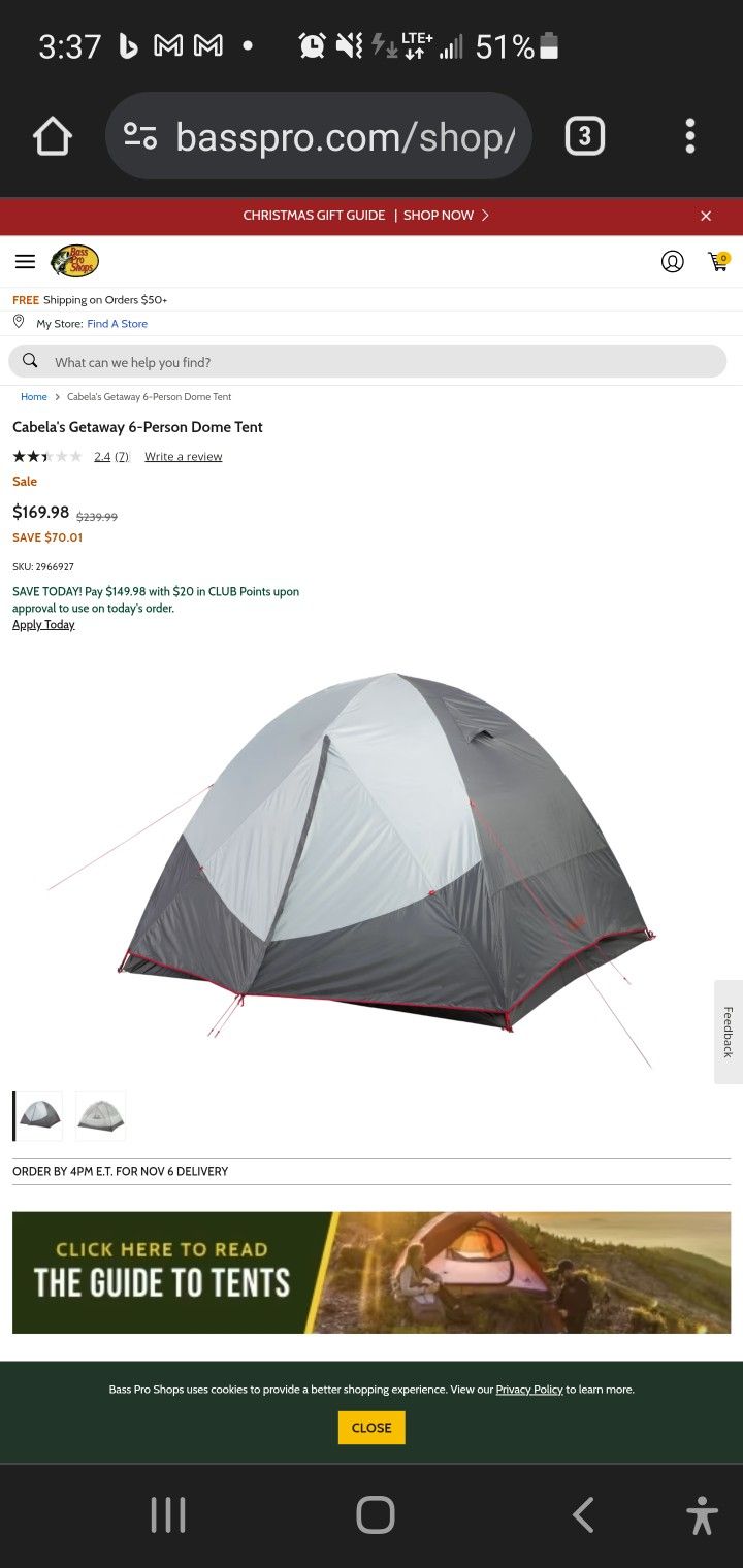 Cabellas 6 Person Getaway Tent