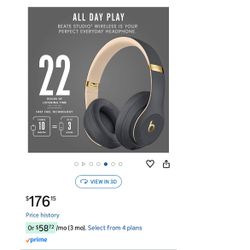 Beats Studio3 Wireless Over-Ear Headphones, Class 1 Bluetooth, Shadow Gray