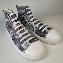 CULTIVÉ LUXE An Integration Of Art,Fashion Men's High Top Sneakers Synthetic Canvas Mechanical Vegan Leather Toe Cap Size 13