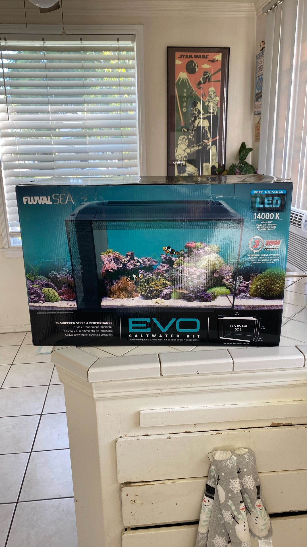 Fish tank EVO Salt, Water, And Freshwater Kit 13.5 Gallon Reef Compatible built-in filtration system1st$170 Takes It