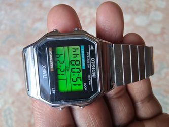 Timex 555 Mens Watch New Battery ST 2008 34MM 7" Stretch Band Digital