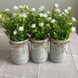 Chalk Painted & Distressed Mason Jar Vases 3 For $18