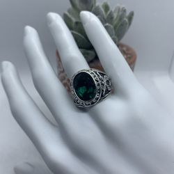 Apatite Blue Green Antique Silver Ring Size 9