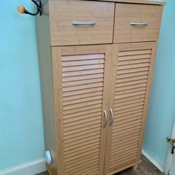 Wooden Cabinet with Shutter Doors & Sensor light & Hooks