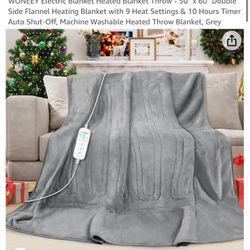Electric Blanket Heated Blanket Throw - 50" x 60" Double Side Flannel Heating Blanket with 9 Heat Settings & 10 Hours Timer Auto Shut-Off