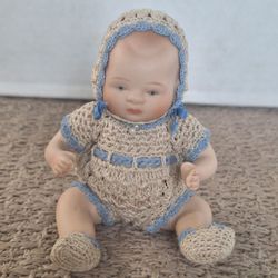Vintage Bisque Baby Doll with Crochet Outfit