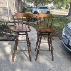 2 Wooden Swivel Barstool Chairs