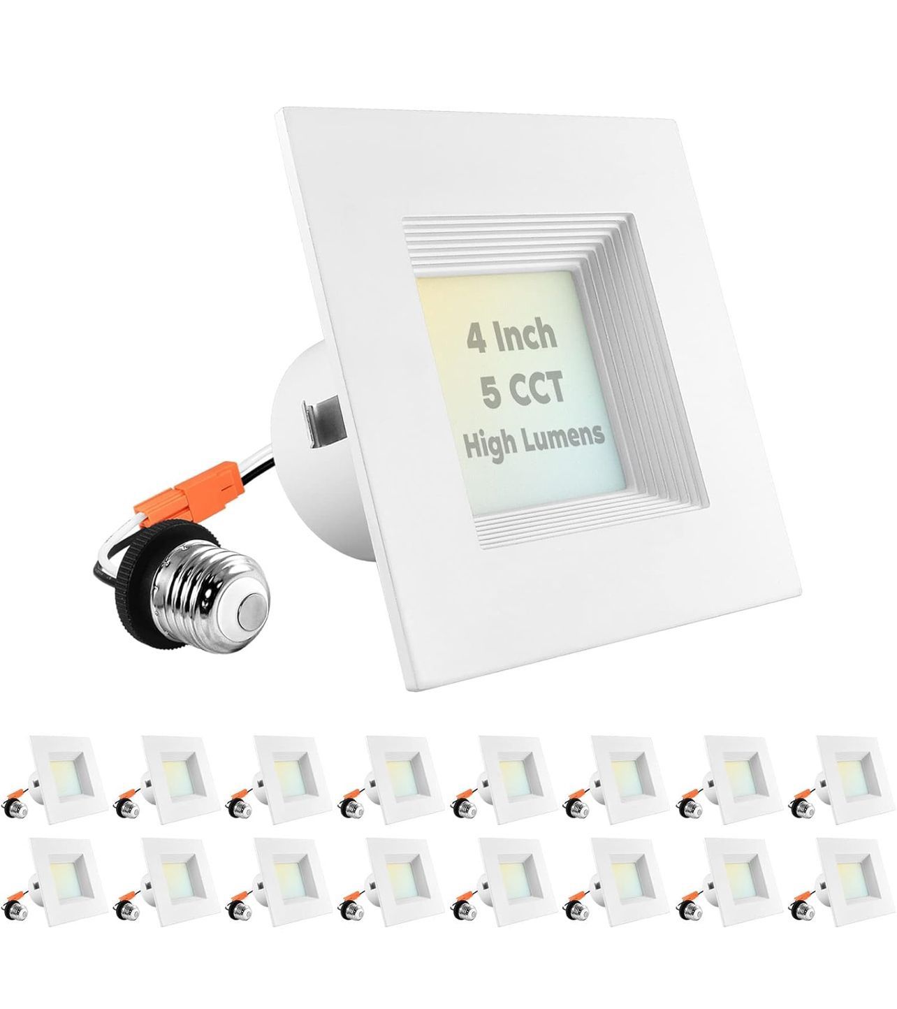 Brand New In The Box- LUXRITE 16-Pack 4 Inch Square LED Recessed Can Lights, 14W=75W, 5 Color Options 2700K-5000K, 950 Lumens, Dimmable LED Retrofit K