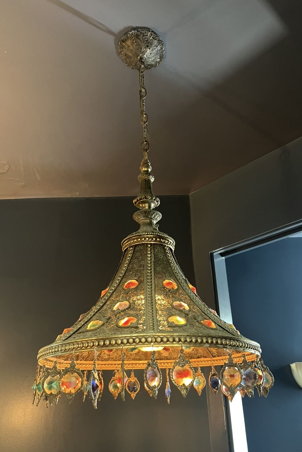 Antique Brass Crystal Chandelier