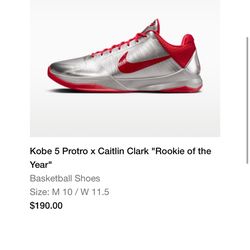 Kobe 5 Protro Caitlin Clark Rookie of the Year