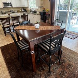 Solid Wood High Dining Table With 4 Chairs 