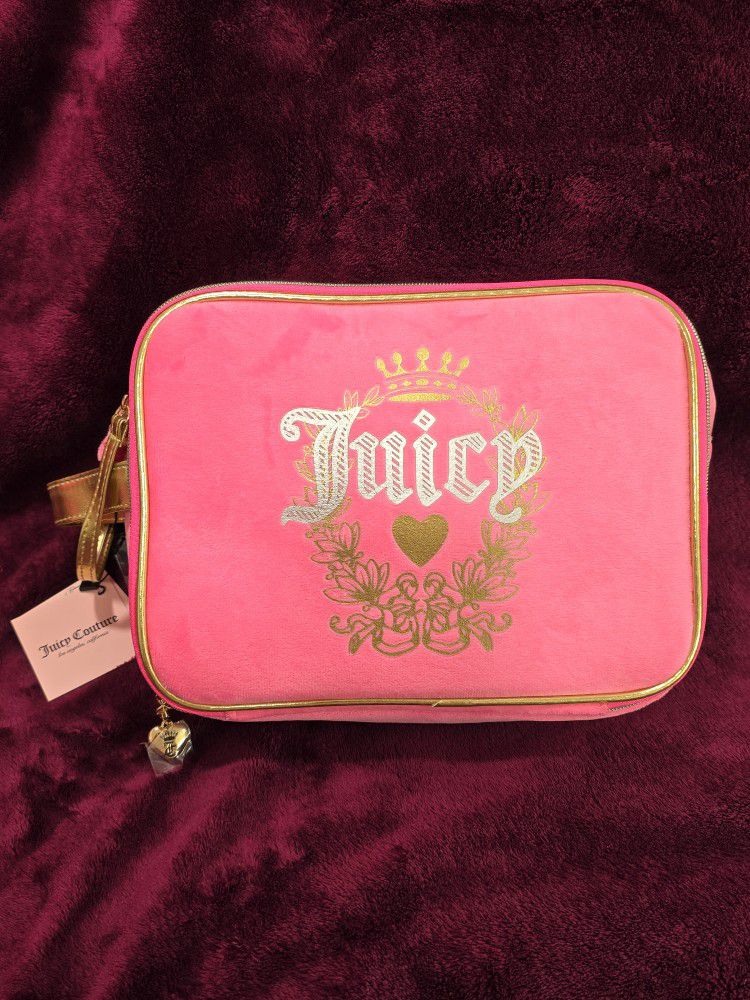 Juicy Couture velour cosmetic travel bag - Hot Pink & Gold Accents NWT