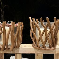 Wood tree branch looking candle holder