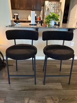 Set of 2 Black Boucle Bar Stools