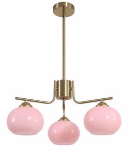 KCO Lighting 3 Light Mid Century Modern Chandelier Pink Bubble Chandelier Gold Sputnik Light Fixture Girls Bedroom Chandelier Ceiling Light Glass Glob