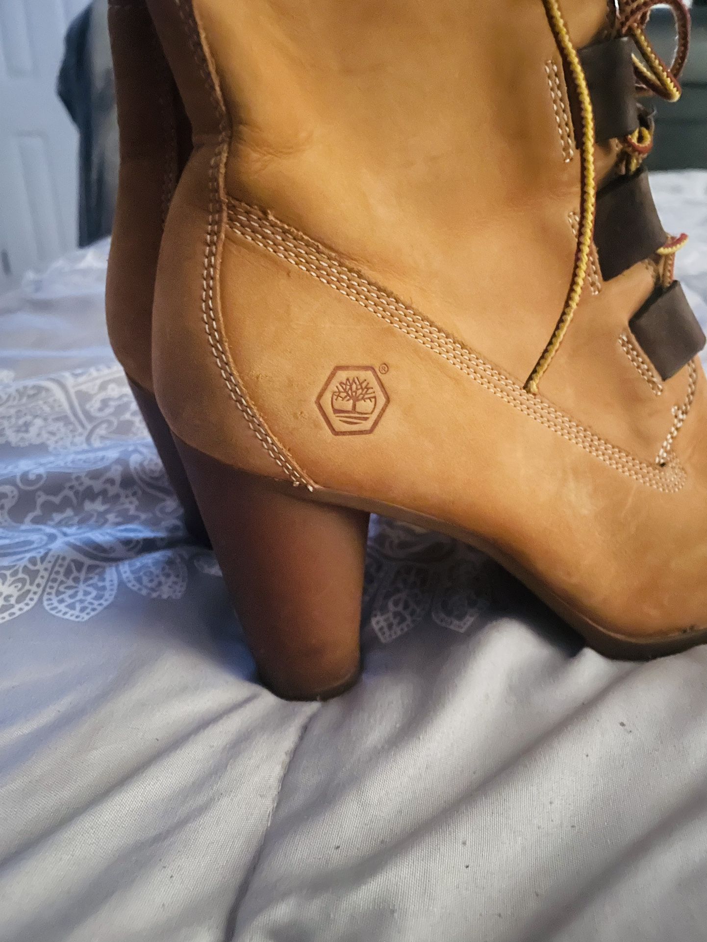 Timberland High Heel Wheat Boots 8.5