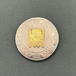 Vintage Peru Sterling Silver and 14k Yellow Gold Circular Pin or Brooch