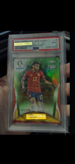 Lamine Yamal 2024 Topps Chrome UEFA Euro Neon Green Refractor PSA 9