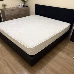 Black DHP Dakota Upholstered Platform Bed + Mattress (Excellent Condition) + Mattress Cover