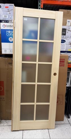 BELLDINNI Avon 10 Lite N 30 in x 80 in No Bore 10-Lite Frosted Glass Loire Ash Solid Composite Core Wood Interior Door Slab