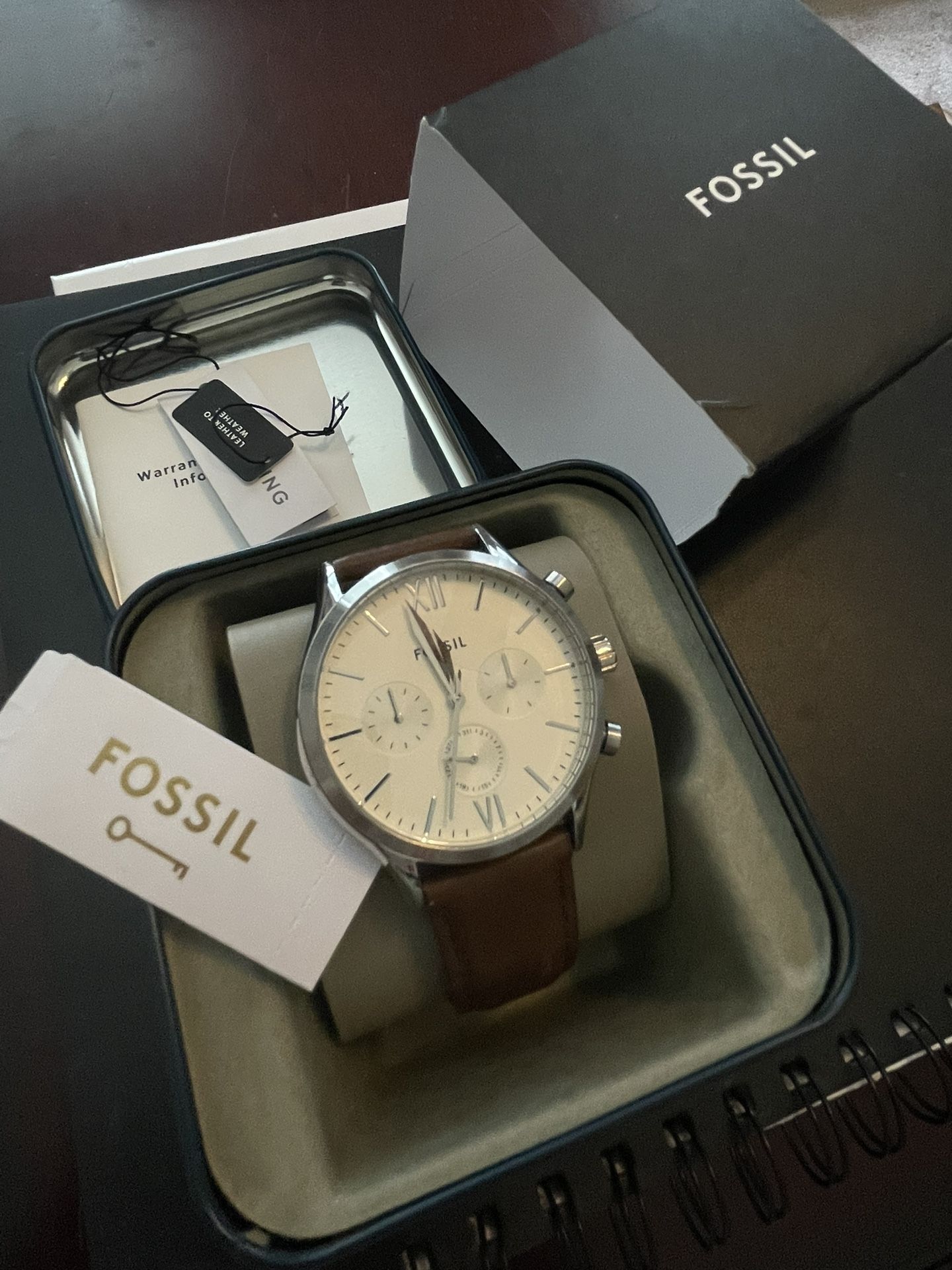 Silver Fossil Watch Leather Strap
