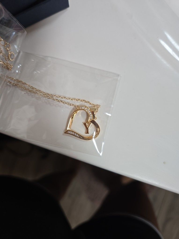 New Beautiful Heart Shaped Gold Necklace Y INITIAL